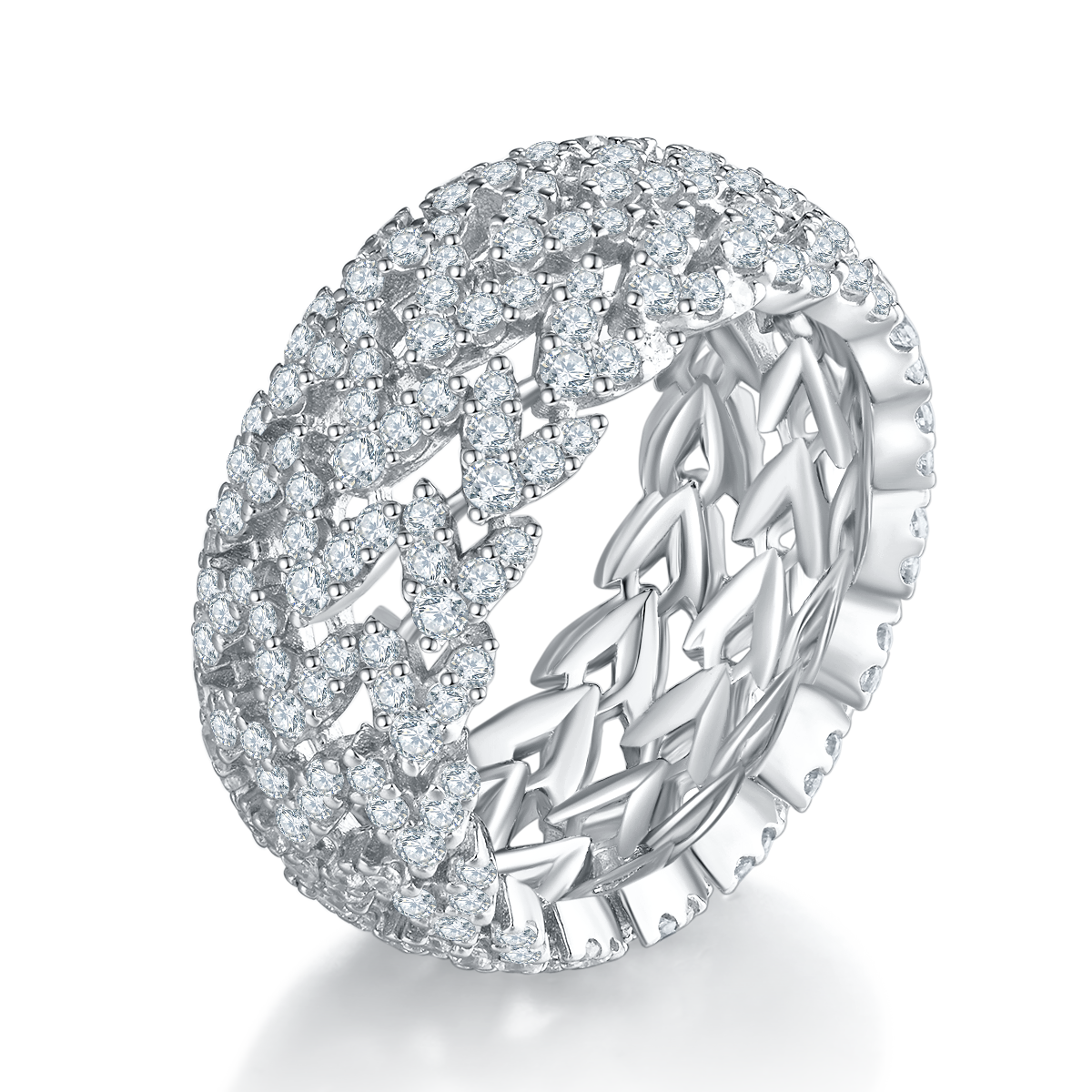 Moissanite 925 Silver Rings Design Multi-Layered Wide Full Set Diamond White Gold Plated Women's S925 Ring R0537