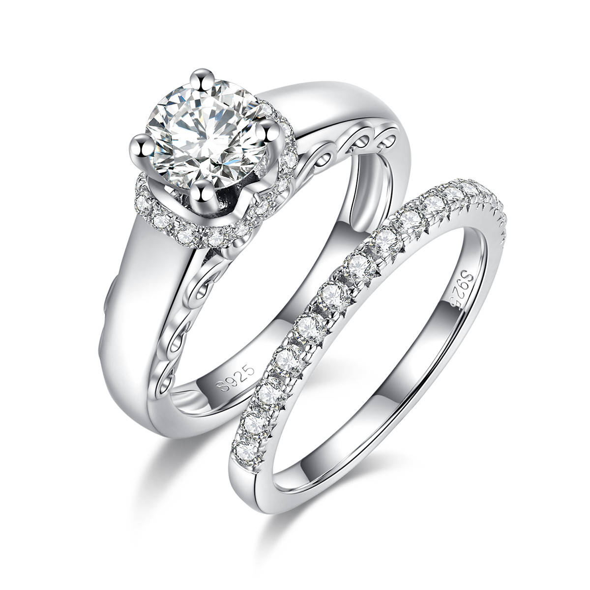 Four Claw Stacking Set Women's 1.0ct 6.5mm Round D Color Moissanite 925 Sterling Silver Ring R0004