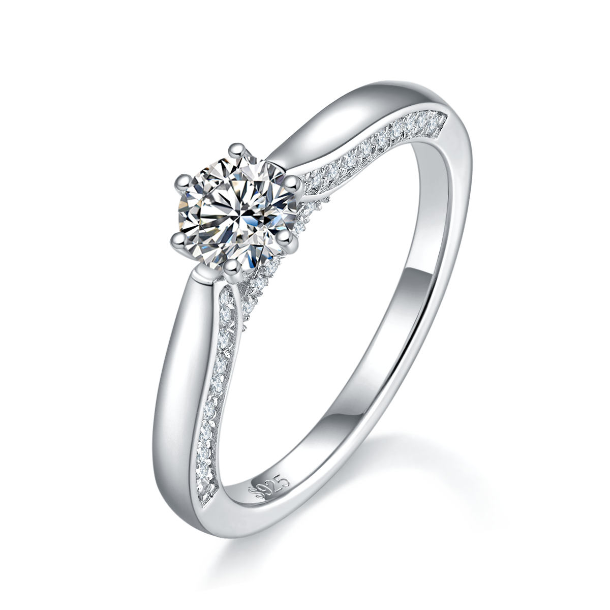 Classic 0.5ct Moissanite Silver Rings Six Claw White Gold Plated Women's S925 Ring R0106