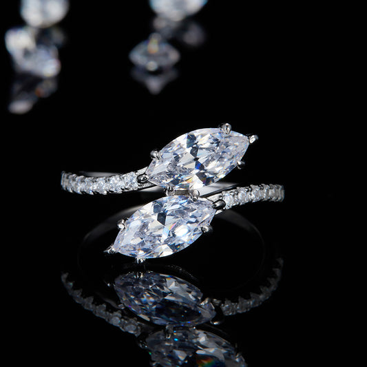 Designer Style Adjustable Marquise Moissanite White Gold Plated 925 Sterling Silver Women's Ring R0205