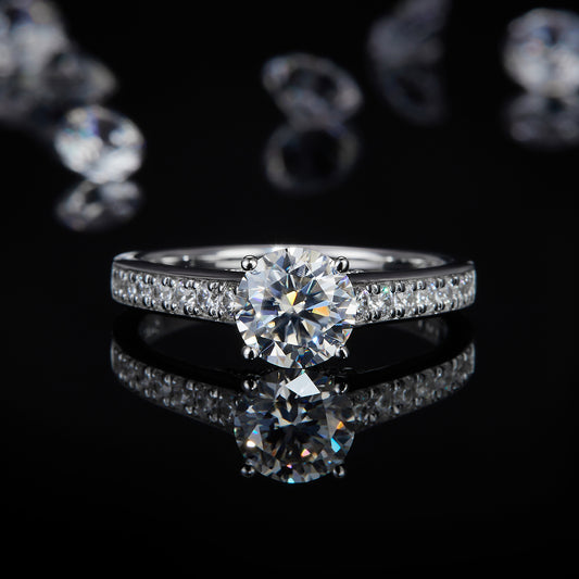 Classic Four Claw Diamonds White Gold Plated 1.0ct Moissanite S925 Silver Women's Ring R0111