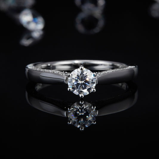 Classic 0.5ct Moissanite Silver Rings Six Claw White Gold Plated Women's S925 Ring R0106