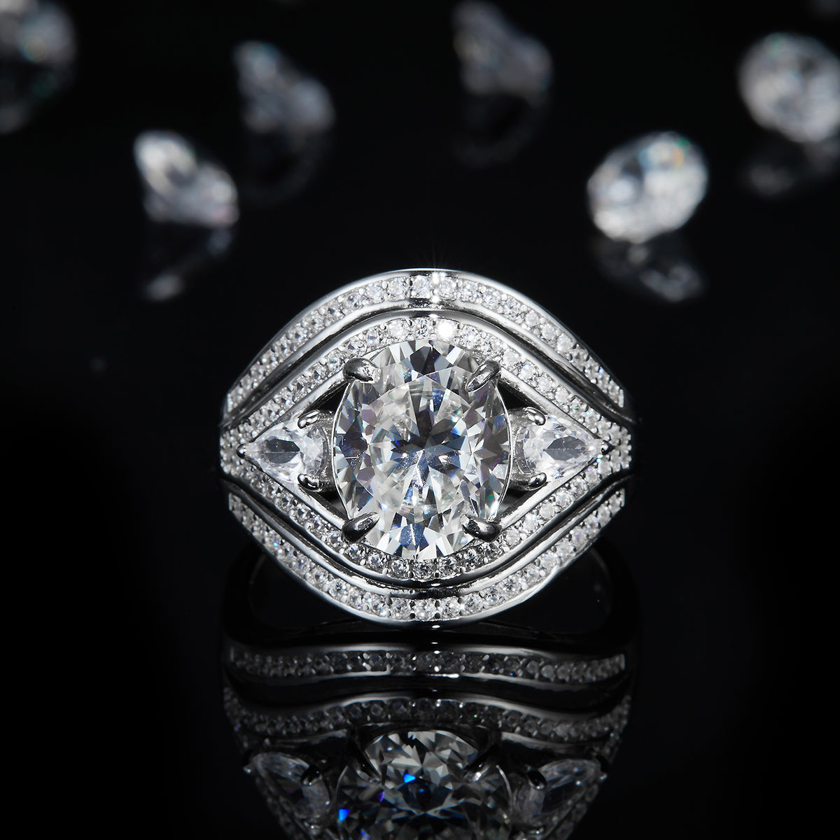 3.0ct Moissanite S925 Rings Deluxe Devil's Eye Multi-Layered Full Diamond White Gold Plated Women's 925 Sterling Silver Ring R0701