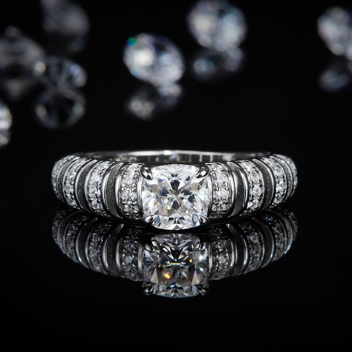 1.0ct Moissanite 925 Sterling Silver Rings Designed Thick Arm Cushion Cut Moissanite Diamond Women's S925 Ring R0267