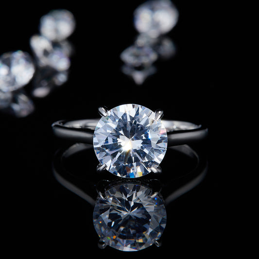 3.0ct Moissanite S925 Rings Classic Four Claw Simple Round Moissan Diamond White Gold Plated Women's Silver Ring R0243