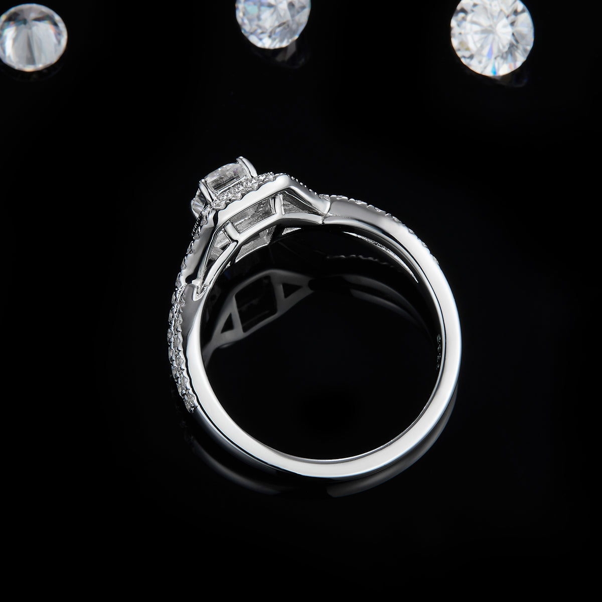 White Gold Plated Designed Full Set 0.8ct D Color Emerald Cut Moissan Diamond Women's Ring R0489