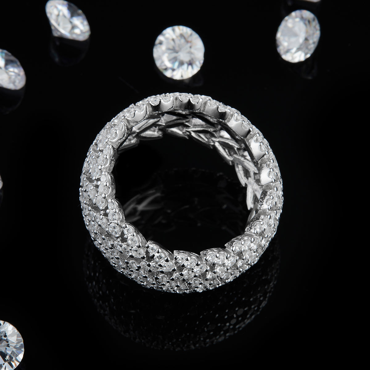 Moissanite 925 Silver Rings Design Multi-Layered Wide Full Set Diamond White Gold Plated Women's S925 Ring R0537