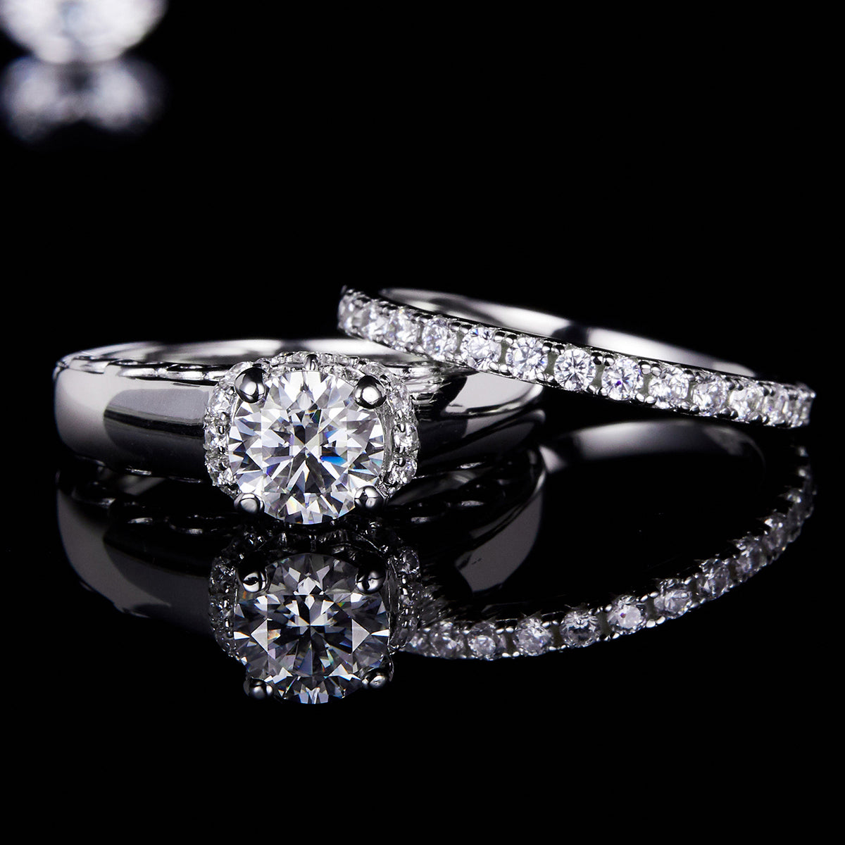 Four Claw Stacking Set Women's 1.0ct 6.5mm Round D Color Moissanite 925 Sterling Silver Ring R0004