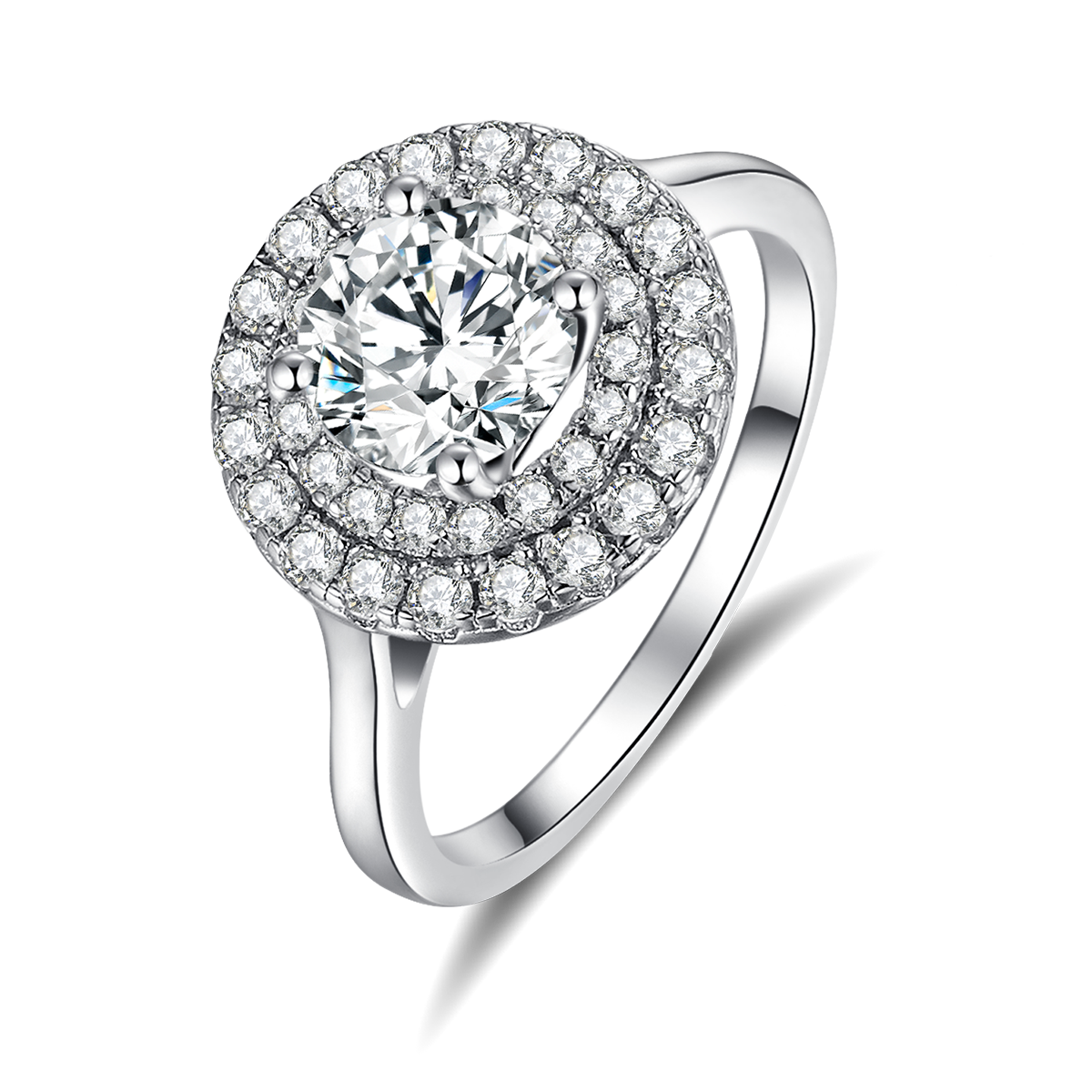Deluxe Round Encircled Diamond Set White Gold Stacking Set 1.0ct 6.5mm Moissanite S925 Silver Women's Ring R0007
