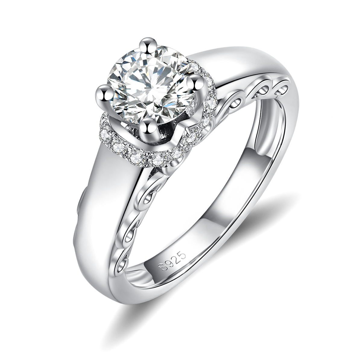 Four Claw Stacking Set Women's 1.0ct 6.5mm Round D Color Moissanite 925 Sterling Silver Ring R0004