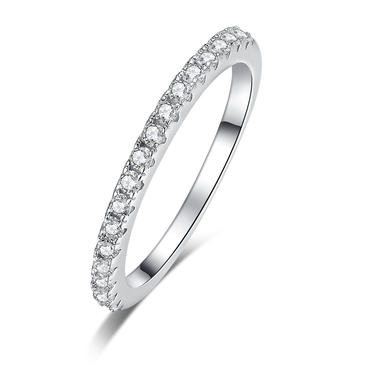 Deluxe Round Encircled Diamond Set White Gold Stacking Set 1.0ct 6.5mm Moissanite S925 Silver Women's Ring R0007