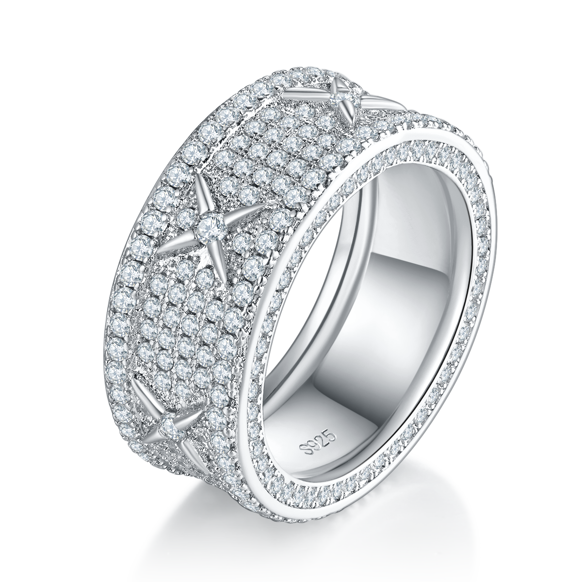 Deluxe Thick Bezel Full Set White Gold Plated Moissanite Diamond Women's S925 Sterling Silver Ring R0710