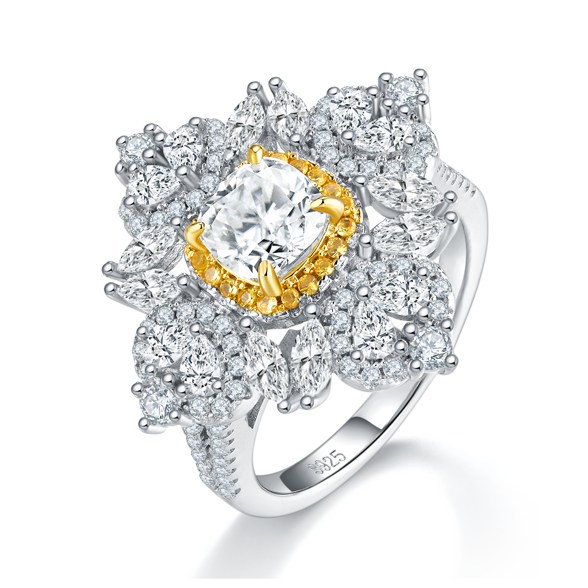 Luxury Design Two Colours Multi-Layers 1.0ct 6.0mm Moissan Diamond Women's S925 Silver Ring R0399