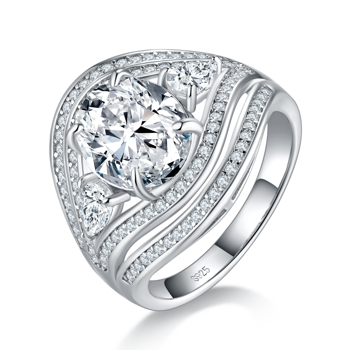 3.0ct Moissanite S925 Rings Deluxe Devil's Eye Multi-Layered Full Diamond White Gold Plated Women's 925 Sterling Silver Ring R0701
