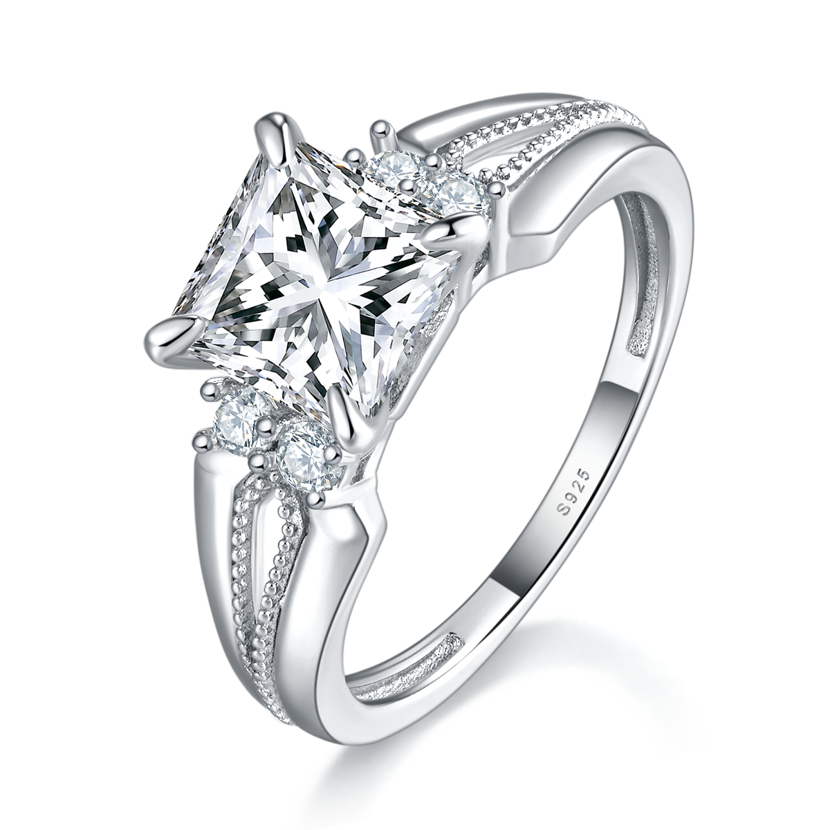 Luxury Princess Square White Gold 2.0ct 7.0mm D Color Moissanite S925 Silver Ring Design R0058