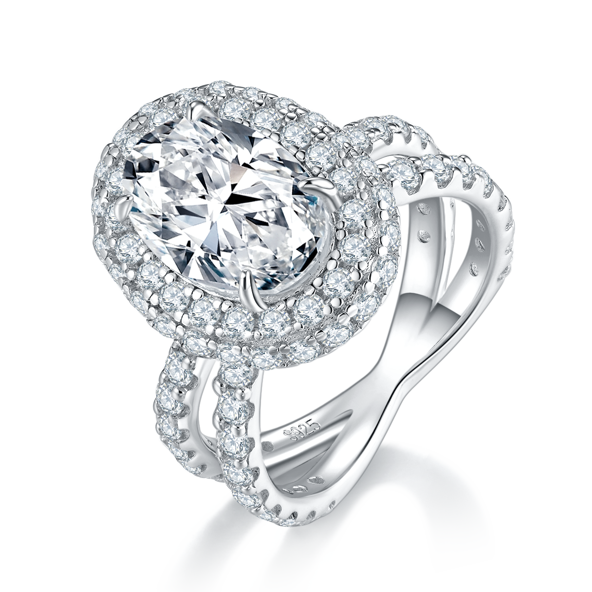Luxury 4.5ct Moissanite Silver Rings Crossed Double Circle Circle Encircled Full Set Diamonds White Gold Plated Women's S925 Ring R0429