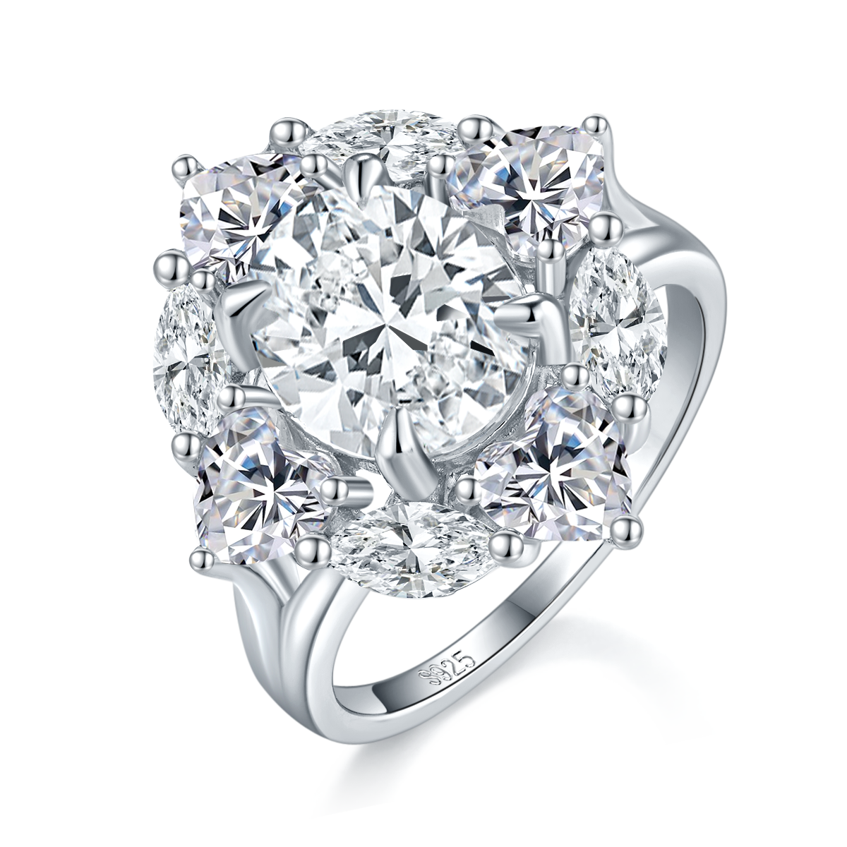 Luxury Surround Diamond 3.0ct 8*10mm Moissan Diamond White Gold Plated Women's 925 Sterling Silver Ring R0394