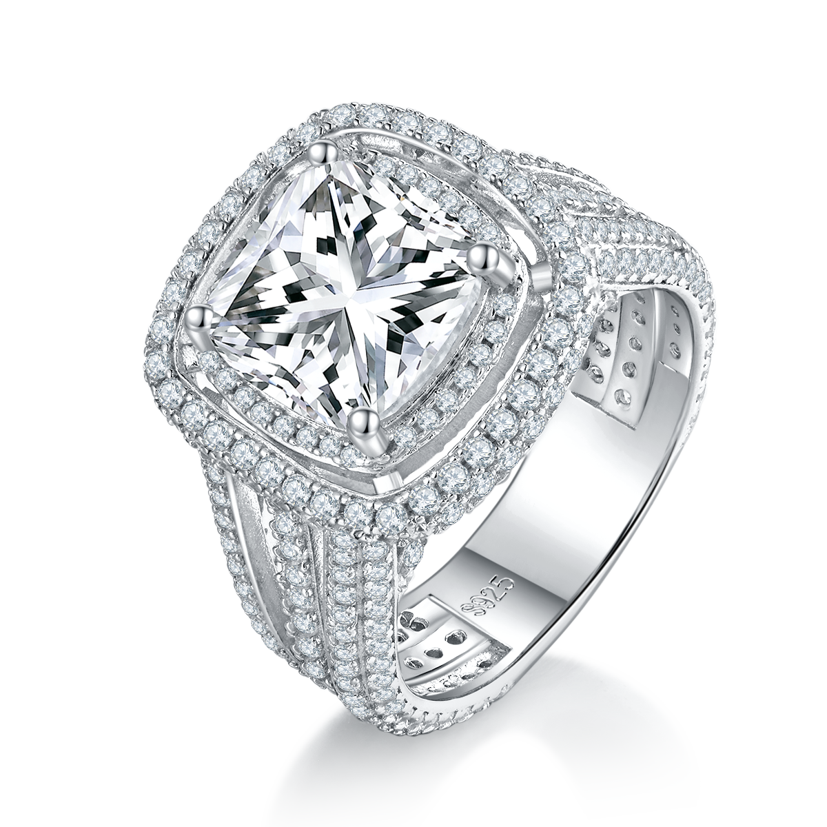 Luxury 3.0ct 9.0mm Moissanite Diamonds White Gold Plated Double Full Set Women's 925 Sterling Silver Ring R0477