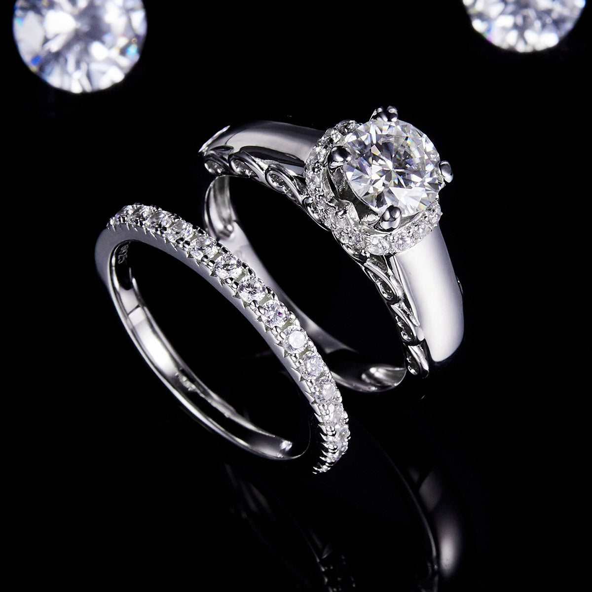 Four Claw Stacking Set Women's 1.0ct 6.5mm Round D Color Moissanite 925 Sterling Silver Ring R0004