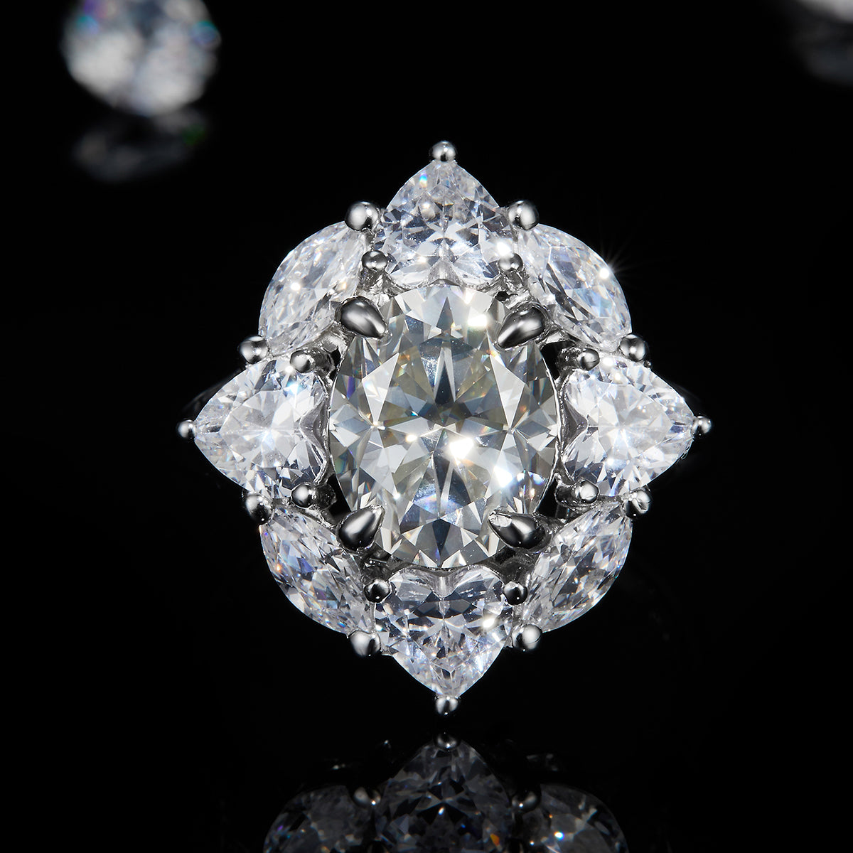 Luxury Surround Diamond 3.0ct 8*10mm Moissan Diamond White Gold Plated Women's 925 Sterling Silver Ring R0394