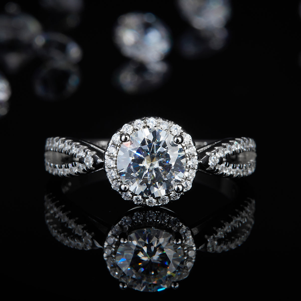 Classic Arm Full Set Diamond White Gold Plated 1.0ct Round Moissanite Women's 925 Sterling Silver Ring R0280