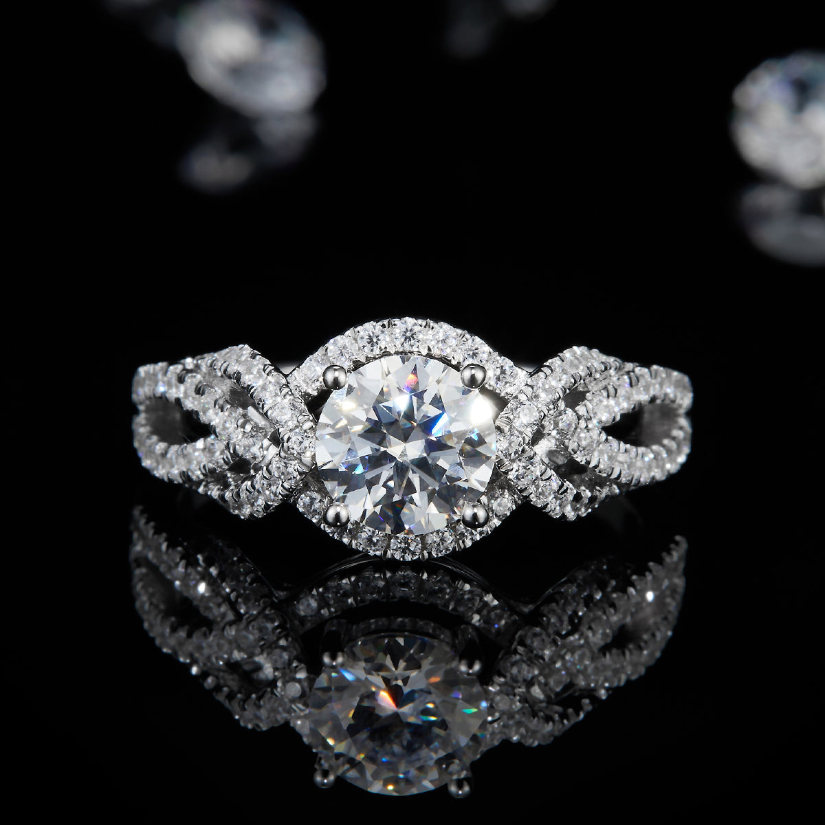 1.0ct 6.5mm Moissanite S925 Rings Design Wave Full Set White Gold Round Moissanite Women's 925 Silver Ring R0253
