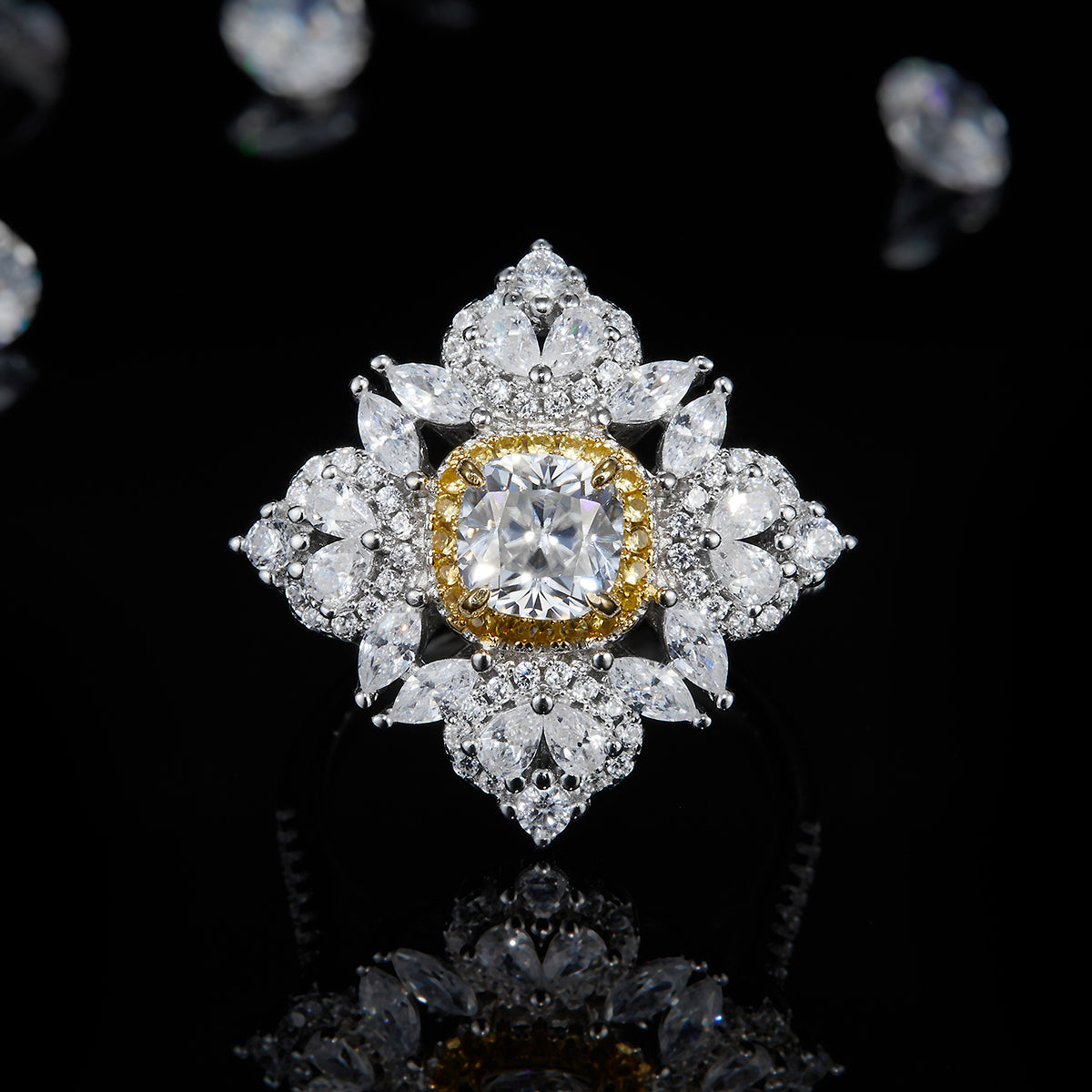 Luxury Design Two Colours Multi-Layers 1.0ct 6.0mm Moissan Diamond Women's S925 Silver Ring R0399