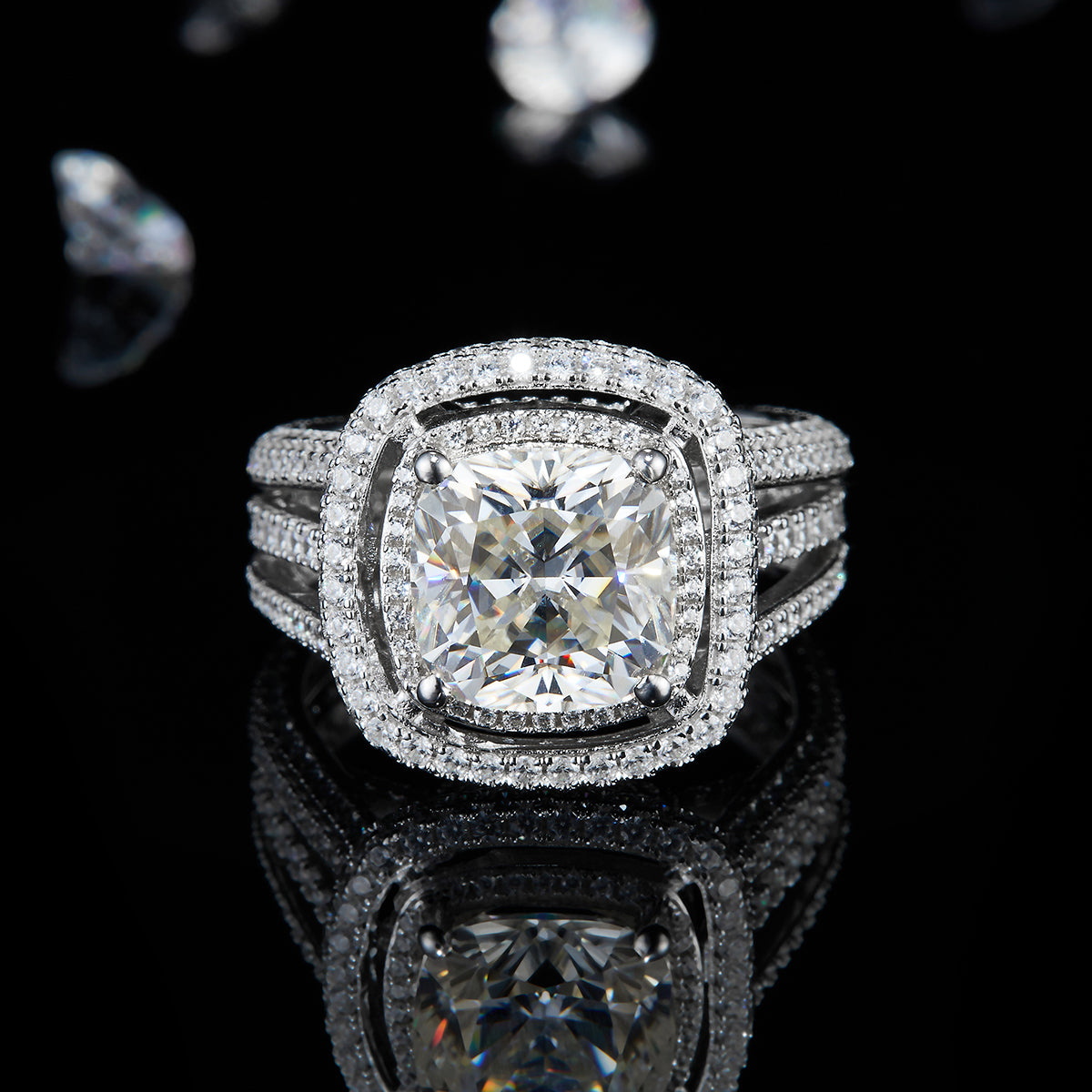 Luxury 3.0ct 9.0mm Moissanite Diamonds White Gold Plated Double Full Set Women's 925 Sterling Silver Ring R0477