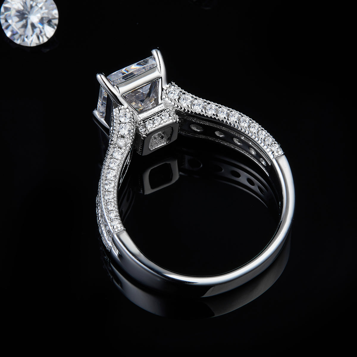 3.0ct 7*9mm Moissanite Emerald Cut Diamonds Luxury Diamond Set White Gold Plated Women's S925 Ring R0242