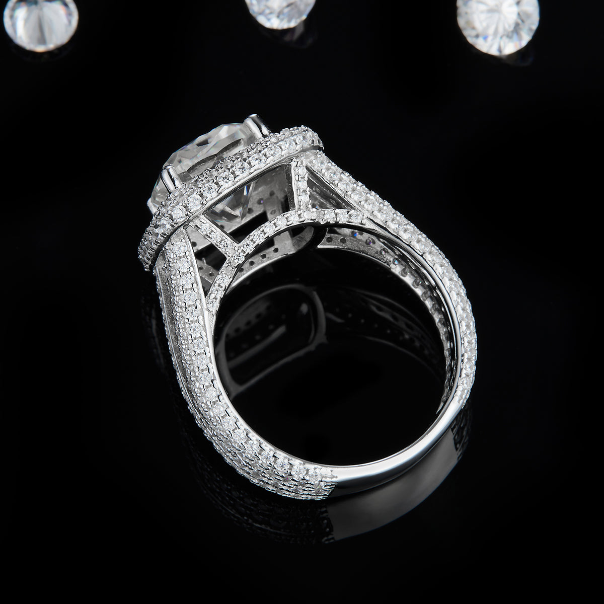 Luxury 3.0ct 9.0mm Moissanite Diamonds White Gold Plated Double Full Set Women's 925 Sterling Silver Ring R0477