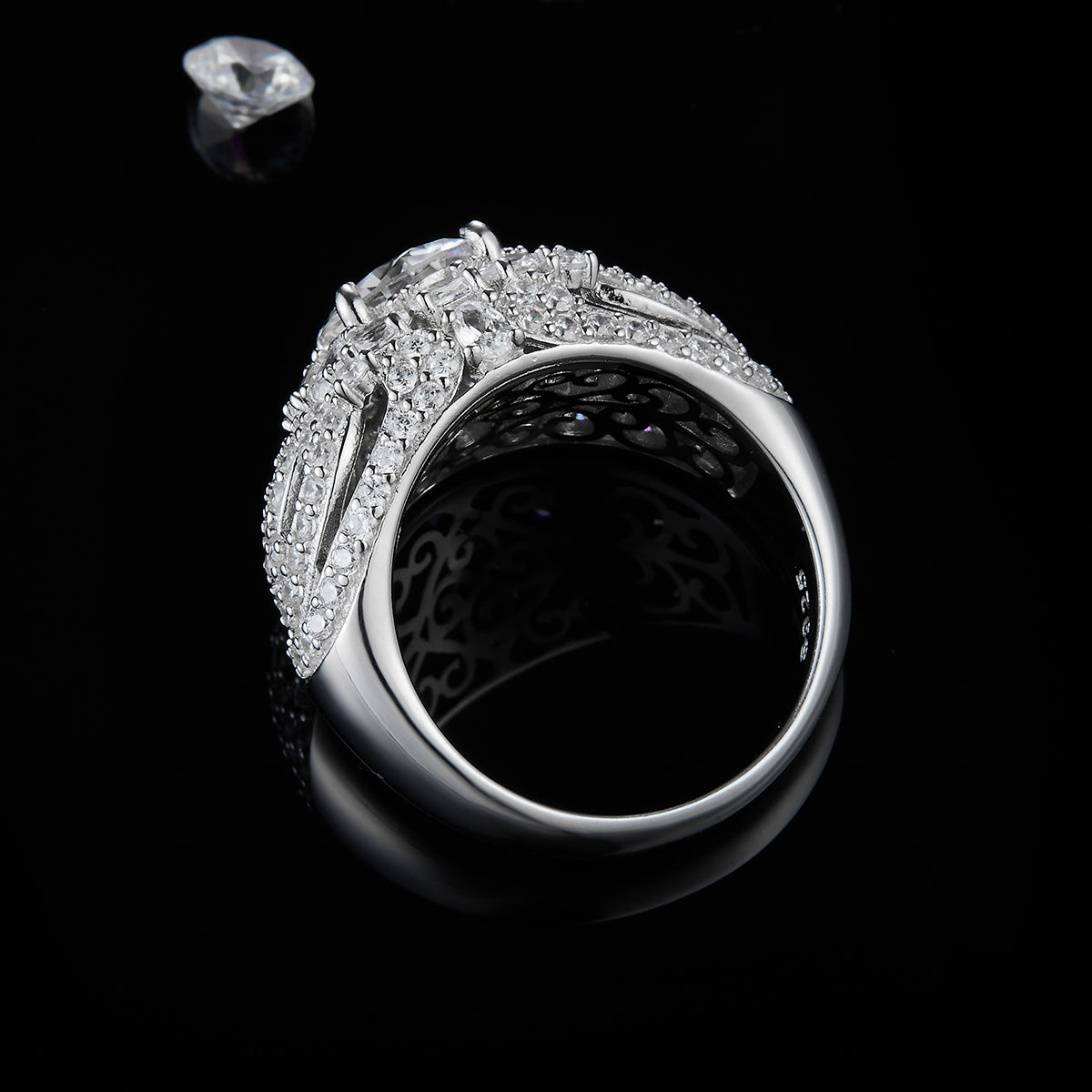 2.0ct 8.0mm Moissanite Silver Rings Women's Design Skeleton Round Encircled Full Set Diamond S925 Ring R0298