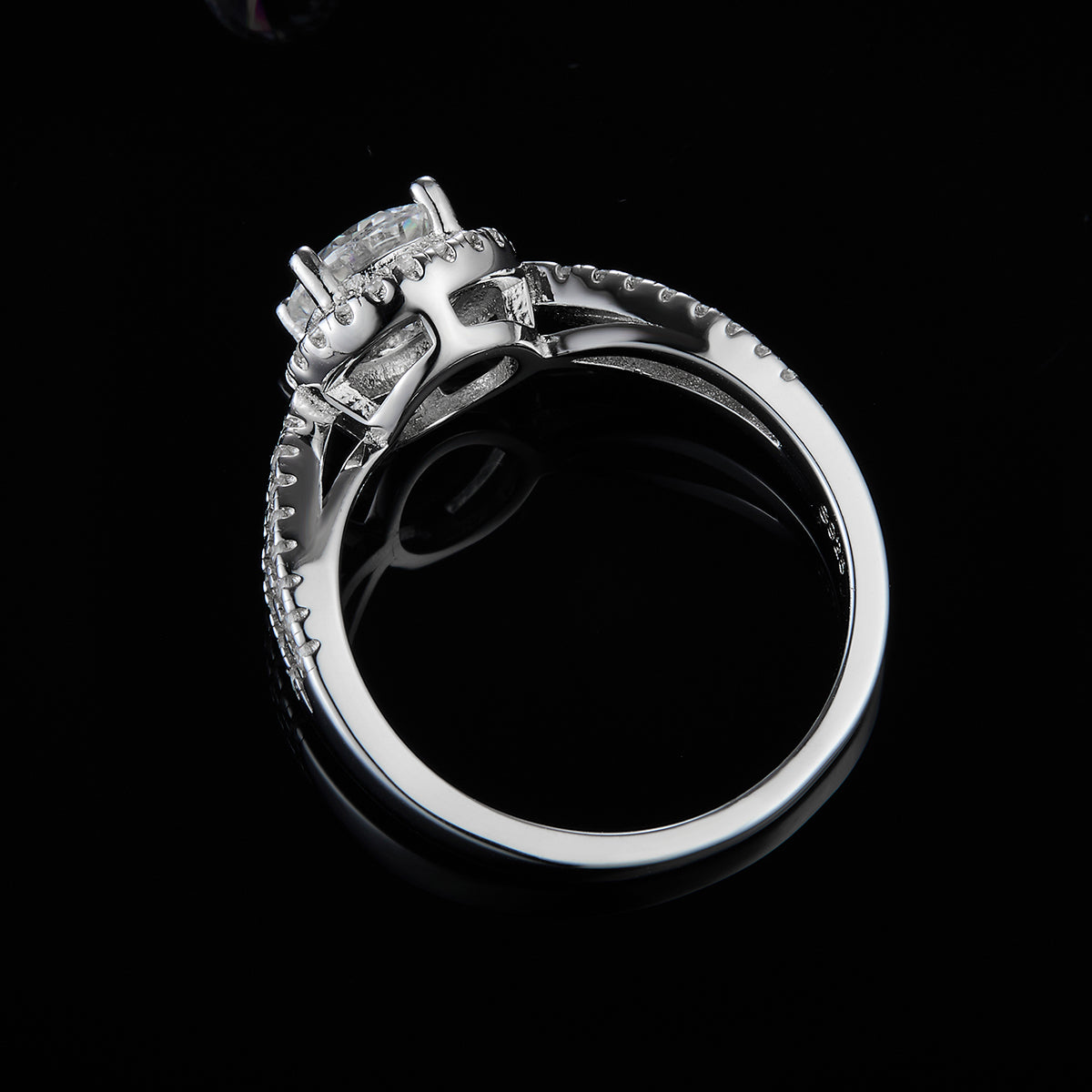 Classic Arm Full Set Diamond White Gold Plated 1.0ct Round Moissanite Women's 925 Sterling Silver Ring R0280