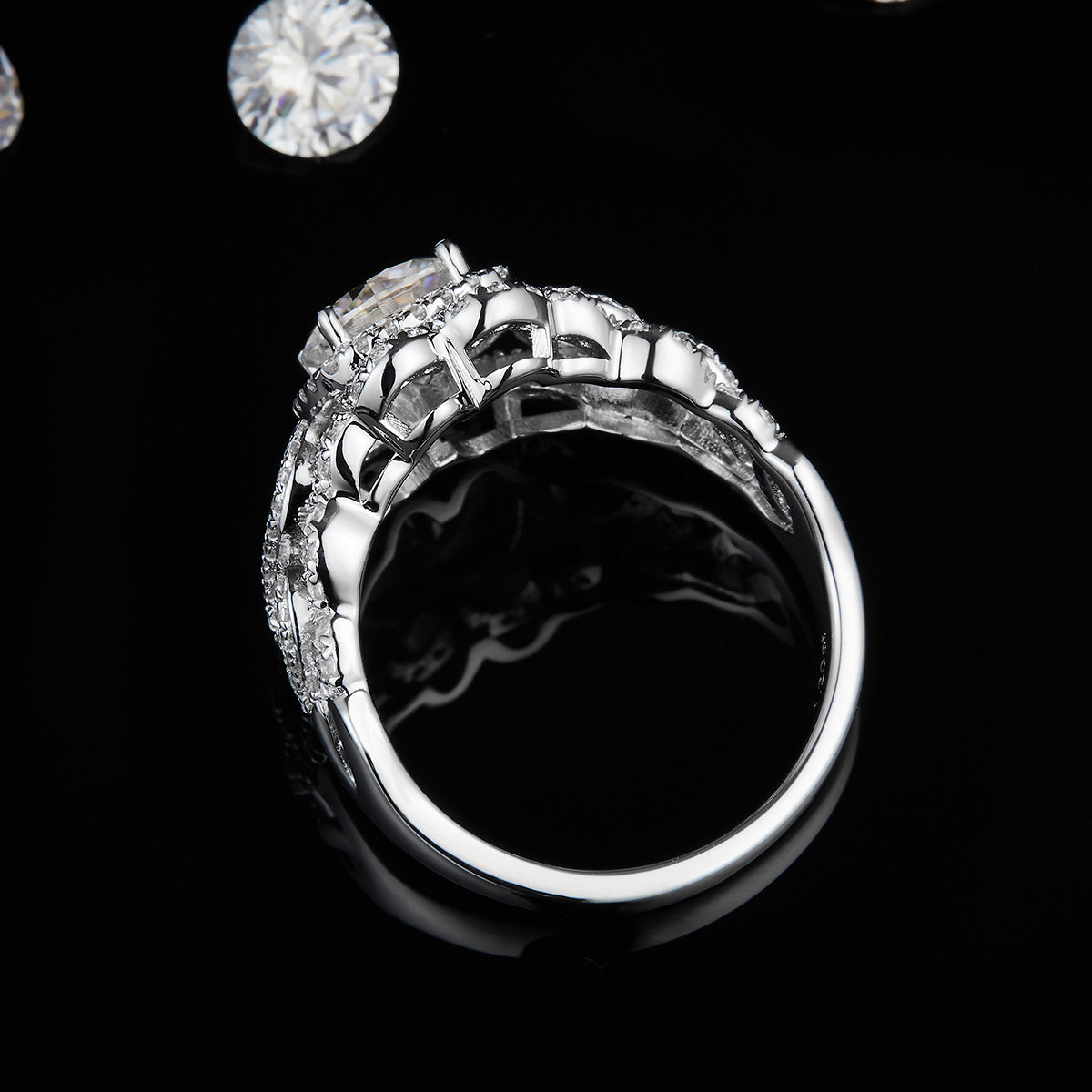 1.2ct Moissanite Rings Platinum-plated Luxurious Lace Fully Inlaid Diamond Women's 925 Sterling Silver Ring R0321