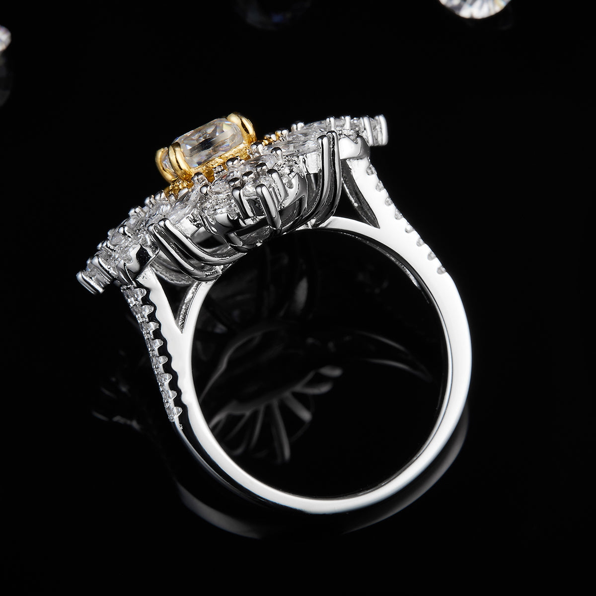 Luxury Design Two Colours Multi-Layers 1.0ct 6.0mm Moissan Diamond Women's S925 Silver Ring R0399