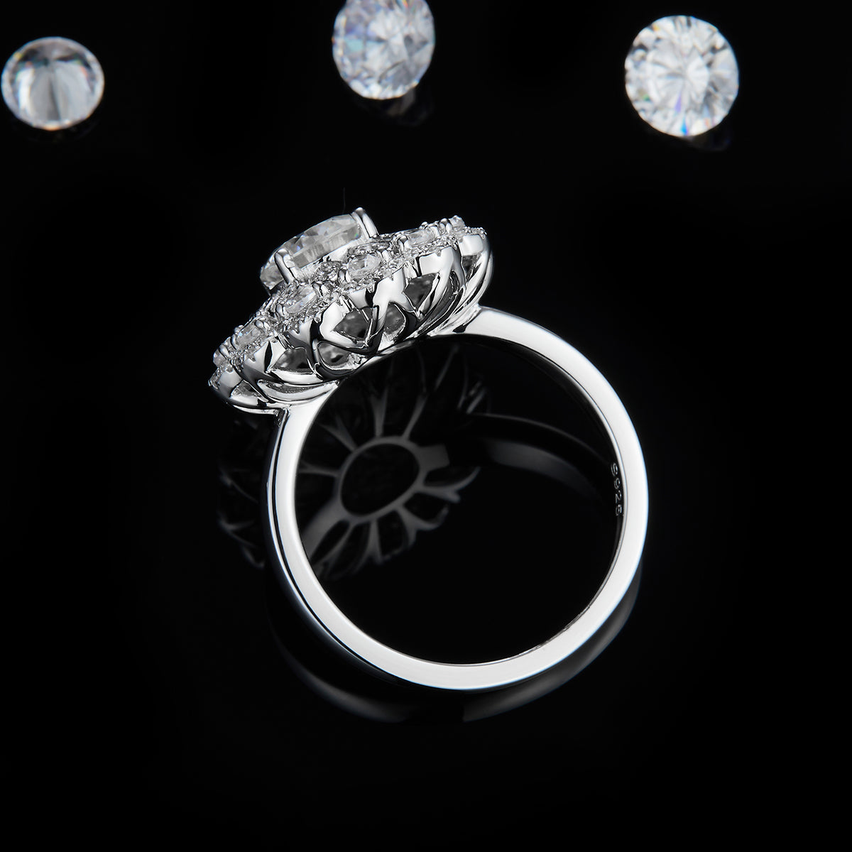 Deluxe Flower Full Set Diamond White Gold Plated 1.0ct Round Moissanite Women's 925 Sterling Silver Rings R0353