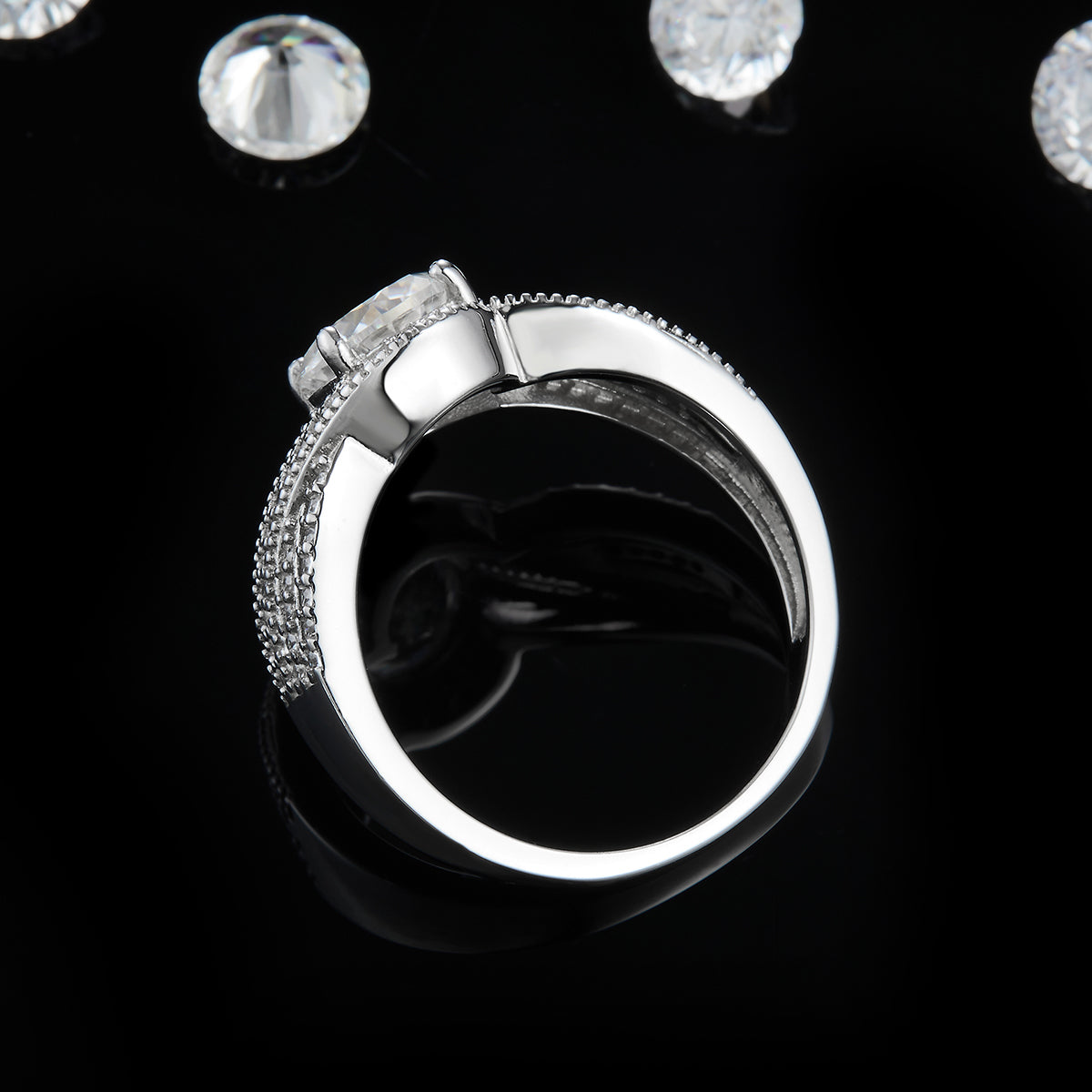 1.2ct Moissanite S925 Rings Design Twisted Arm Multi-Layered Full Set Diamond White Gold Plated Women's 925 Sterling Silver Ring R0819