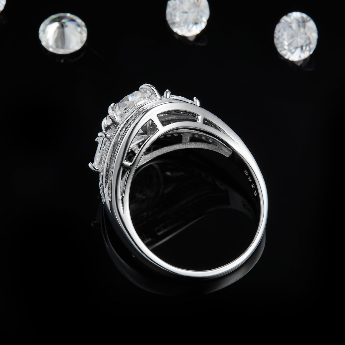 3.0ct Moissanite S925 Rings Deluxe Devil's Eye Multi-Layered Full Diamond White Gold Plated Women's 925 Sterling Silver Ring R0701