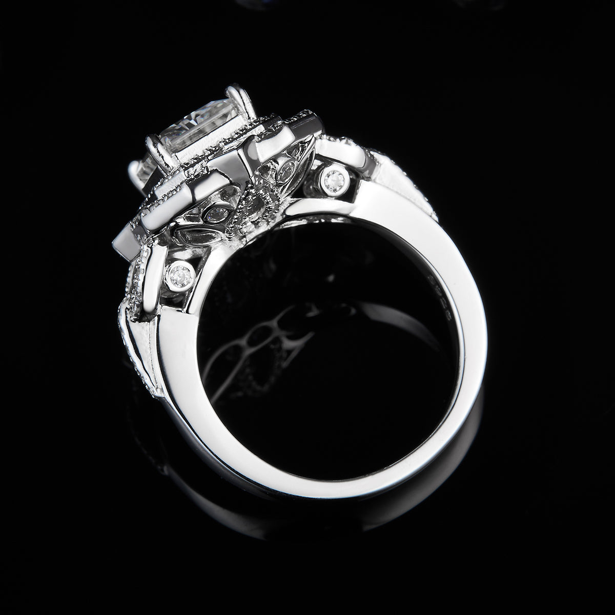 Luxury White Gold Plated Multi-Layer Full Set 3.0ct 7*9mm Radiant Cut Moissan Diamond Women's S925 Silver Ring R0397