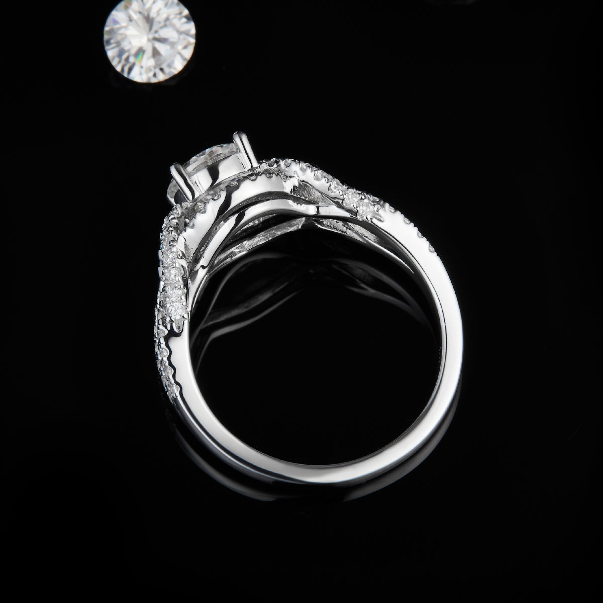 1.0ct 6.5mm Moissanite S925 Rings Design Wave Full Set White Gold Round Moissanite Women's 925 Silver Ring R0253