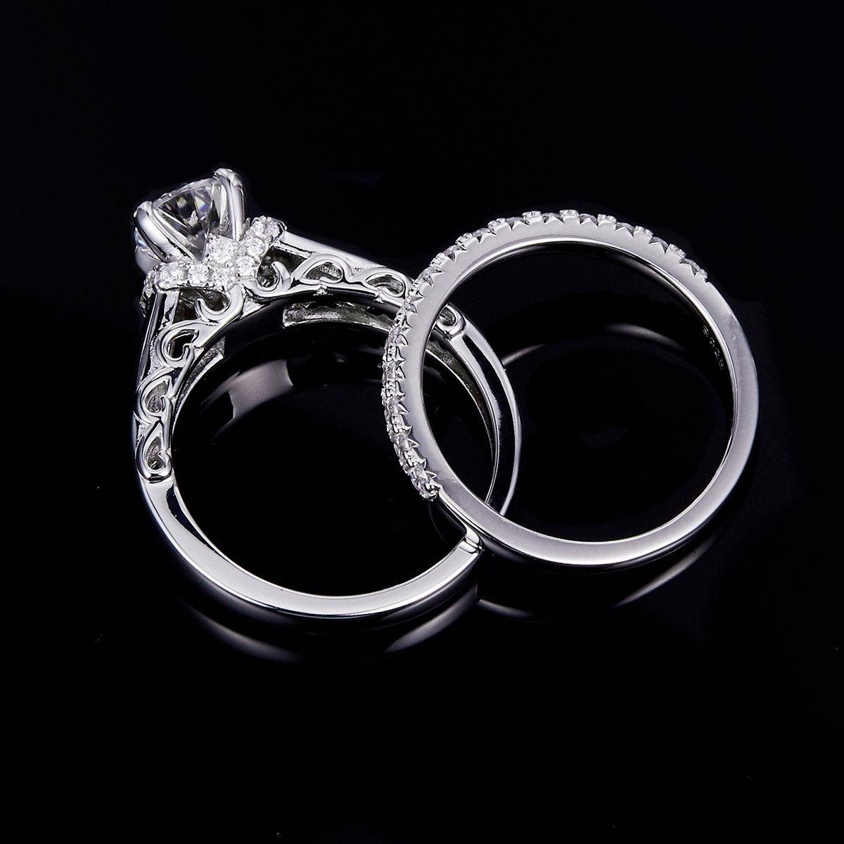 Four Claw Stacking Set Women's 1.0ct 6.5mm Round D Color Moissanite 925 Sterling Silver Ring R0004